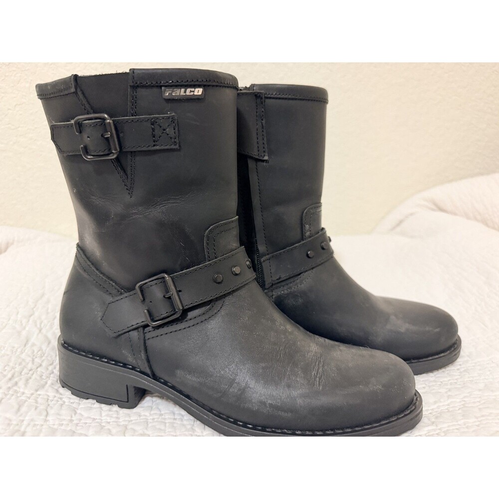 NWOB Falco Dany 2 Womens Motorcycle Black Boots Leather Steel Toe 40 9